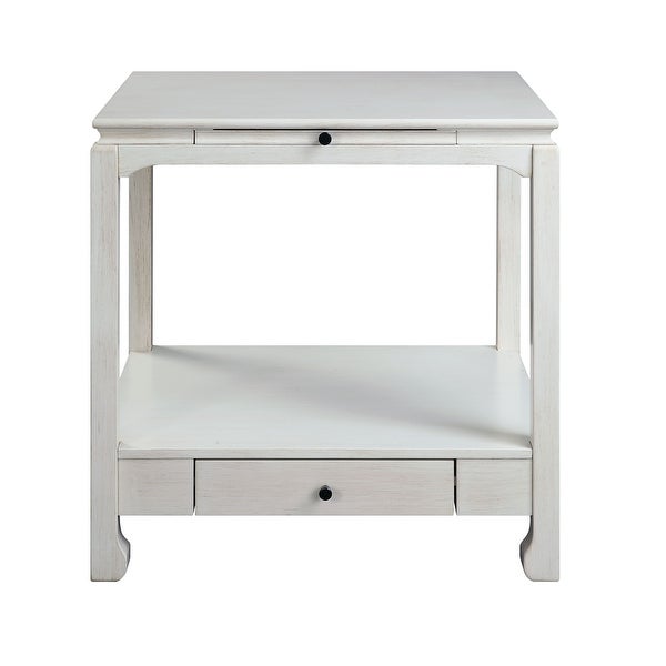 Transitional Accent Table Side Table, Antique White Finish