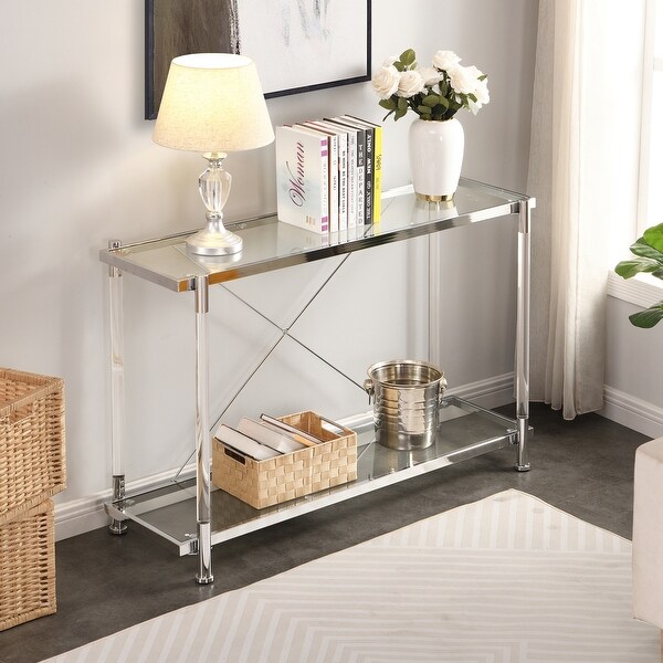 Acrylic Glass Side Table,Chrome Sofa Table, Console Table for Living Roomand Bedroom