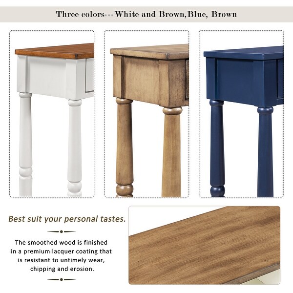 Solid Wood Console Table, Classic Entryway Table With Storage Shelf And Drawer For Home