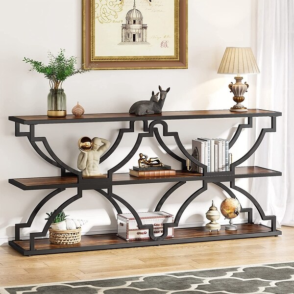 Industrial 70.9 Inch Long Console Sofa Table with 3 Tire Storage Shelf, TV Stand