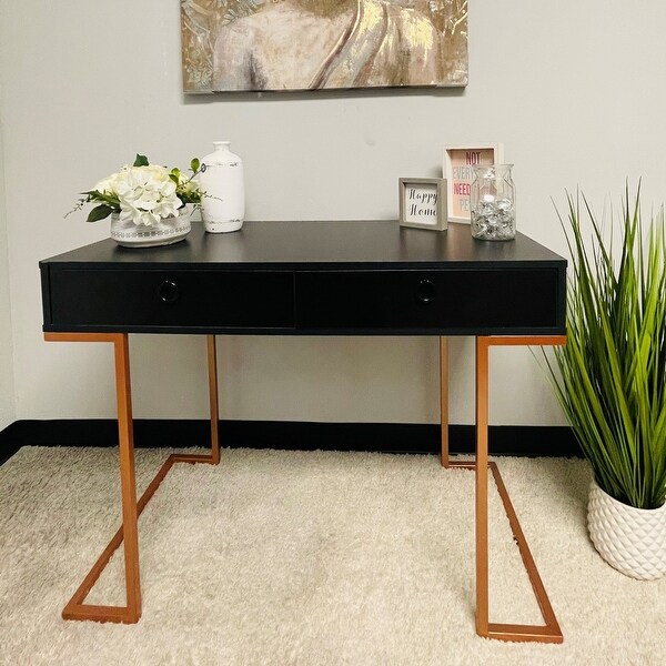 Boahaus Chenonceau Console Table, Black, Metal Frame, Two Drawers