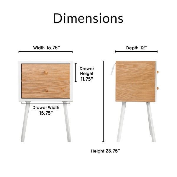 Universal Expert Abacus 2 Drawer Side Table, Modern Oak and White