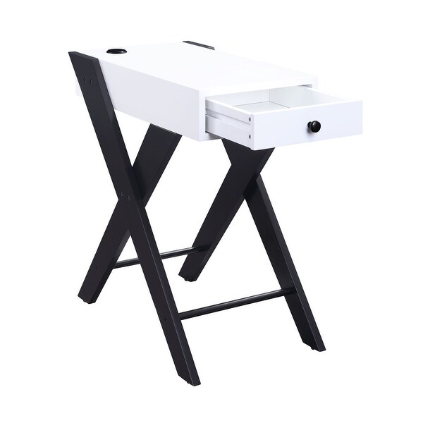 Fierce Side Table (USB Charging Dock) , Wooden Top Drawer with X-Shape Leg