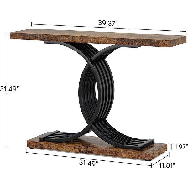 Console Table, Faux Marble Hallway Table with Geometric Metal Legs - 11.81
