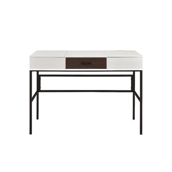 AOOLIVE Verster Built-in USB Port Writing Desk,White andBlack Finish