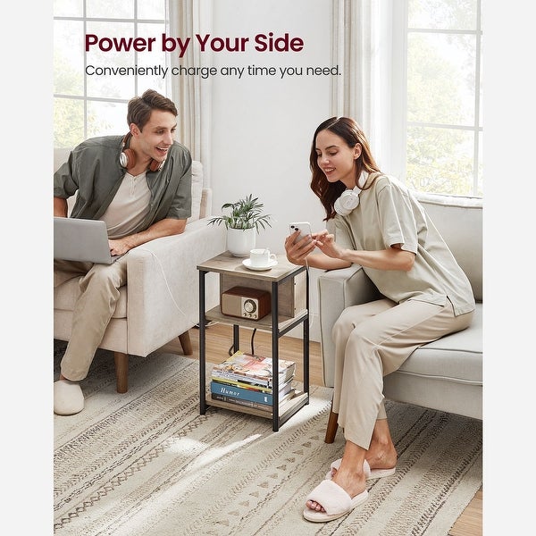 Side Table with Charging Station, 3-Tier End Table with USB Ports and Outlets, Nightstand for Living Room, Bedroom