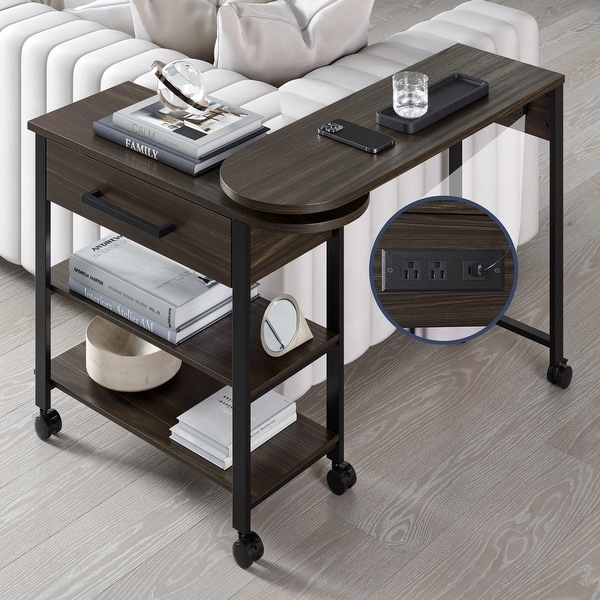 BELLEZE Margo Rotating Desk w/ Charge Station, Shelves, Drawer