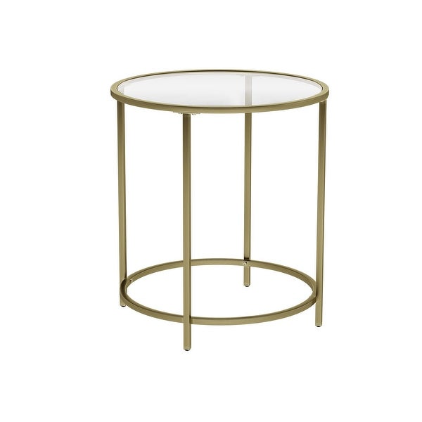 Round Side Table, Tempered Glass End Table with Golden Metal Frame, Small Coffee Table, Bedside Table, Living Room, Balcony