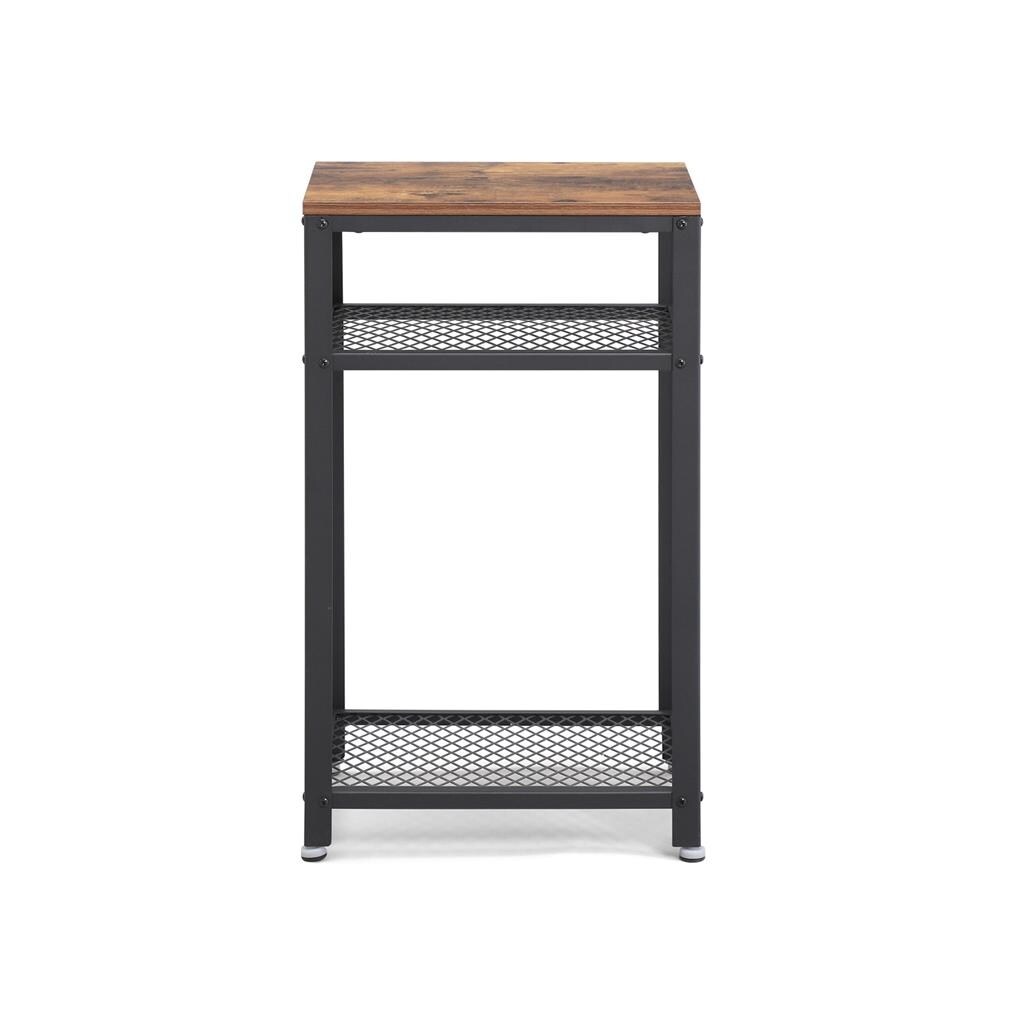 Industrial Side Table, End Telephone Table with 2-Tier Mesh Shelves, for Office Hallway, Wood Look Accent Furniture