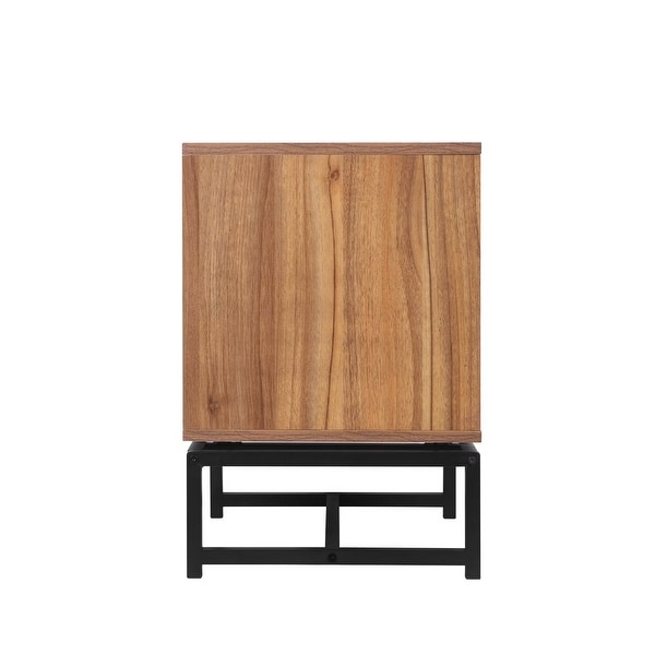 Natural 1 Rattan Door Cabinet, End Table, Sofa Side Table, Nightstand with Adjustable Pull Plate and Metal Base
