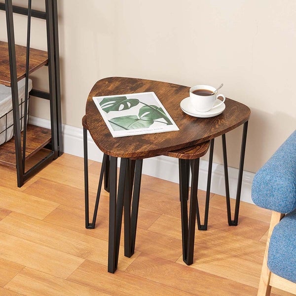 Stacking Side Table Set of 3, Nesting Triangle End Coffee Tables, Vintage Brown