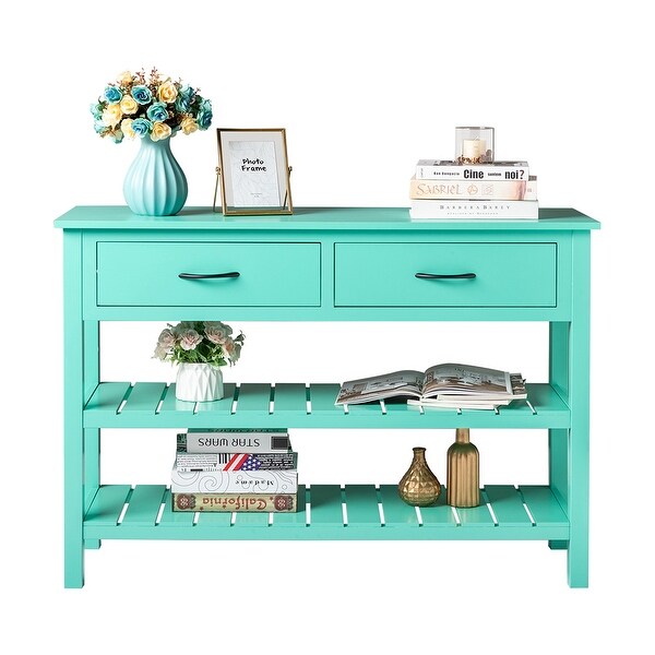 3-Tier Console Table with 2 Drawers, Sofa Table with Storage Shelves