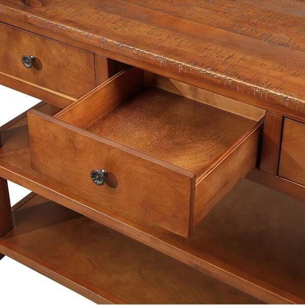 48'' Solid Pine Wood Top Console Table, Modern Entryway 3-drawer Sofa Side Table