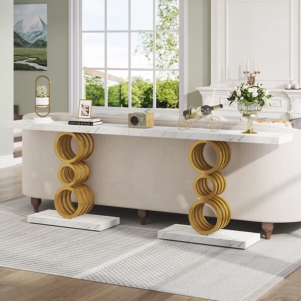 39 Inch Gold Console Table, Modern Sofa Entry Table Behind Couch