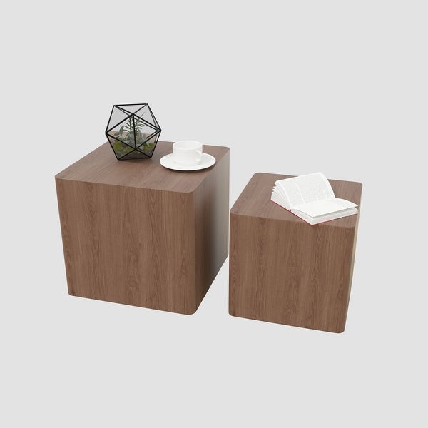 2 Piece Nesting Center Tables Wooden Square Coffee Tables Modern Geometrical Side Tables for Living Room, Bedroom