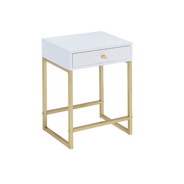 Metal Side End Table with 1 Drawer,White
