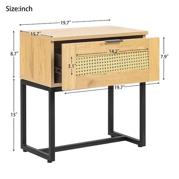 Nightstand, Side Table with Wicker Rattan