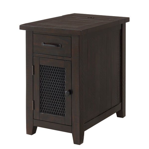 Rustic Chairside Table with hidden Charging Station, Solid Wood