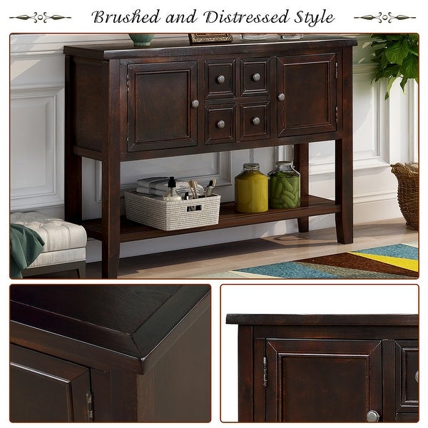Buffet Sideboard Console Table with Bottom Shelf (Espresso),Foyer Sofa Table Narrow for Entryway, Living Room, Hallway - 46
