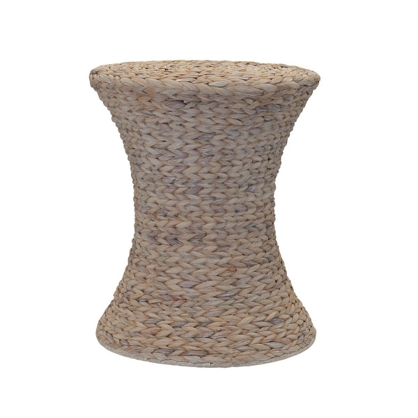 Stained Water Hyacinth Wicker Stool, Handwoven Wicker Braid with Sturdy Metal Frame, Lightweight Hourglass Profile