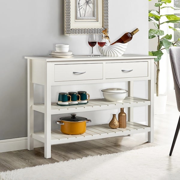3-Tier Console Table with 2 Drawers, Sofa Table with Storage Shelves