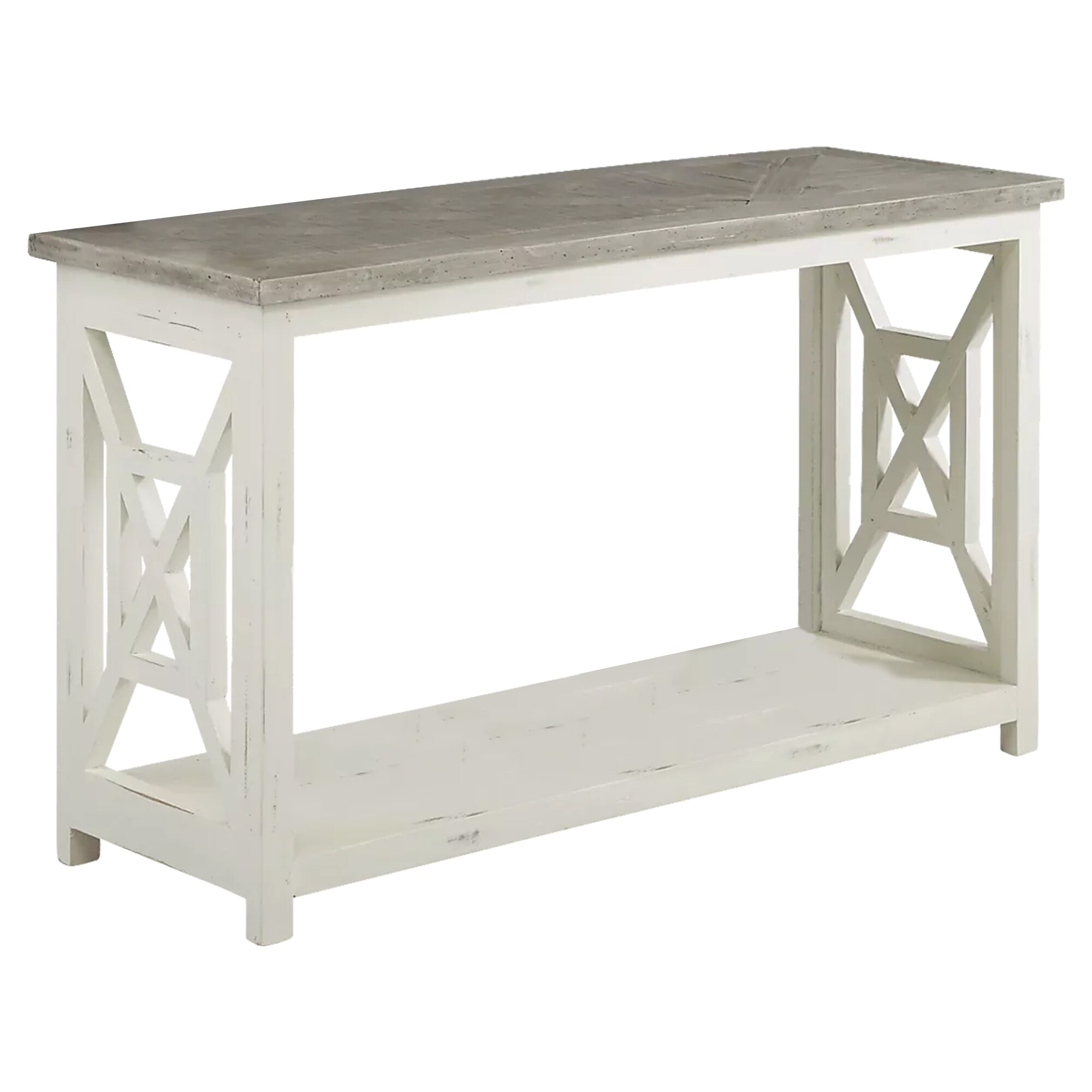 Solid Wood Sofa Console Table with X Shape Side Panels, White and Brown
