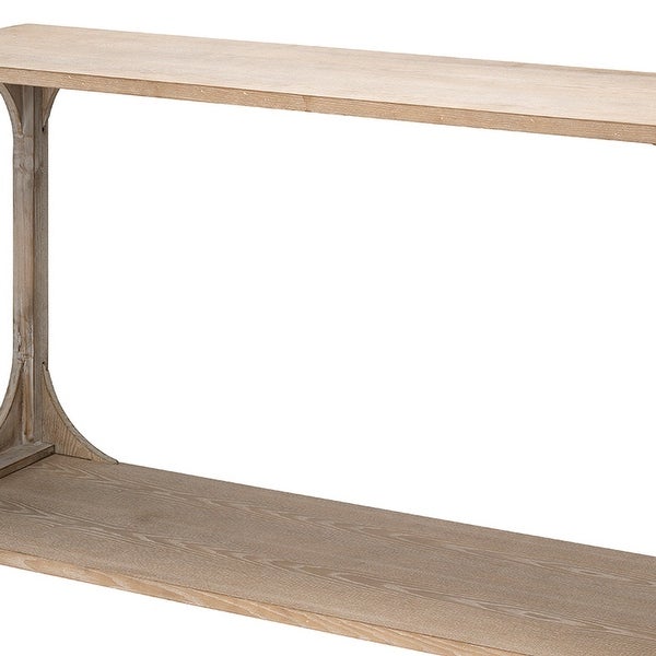 Console Table with Oblong Cut Out and Bottom Shelf, Natural Brown