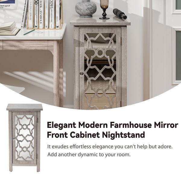 COZAYH Modern Farmhouse Cabinet with 2 Shelves, Retro Tall Nightstand End Table for Bedroom, Living Room, Light Gray