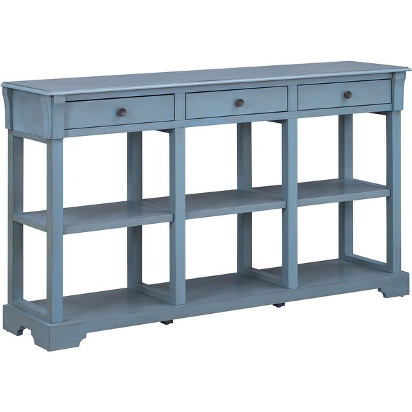 Console Table with Ample Storage, Open Shelves and Drawers
