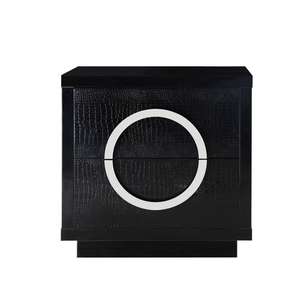 Chic Home Norcia Nightstand Side Table Crocodile Lacquer Finish with 2 Self Closing Drawers, Modern Contemporary