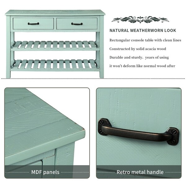 Door knocker Retro console table sofa entryway side table furniture, 2 drawers and 2 bottom shelves