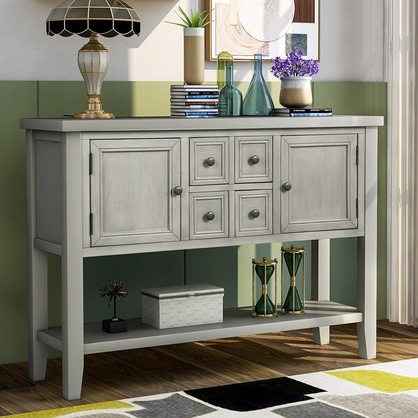 Retro Style Buffet Sideboard Wood Console Table with Bottom Shelf, Easy Assemble, for Living Room, Kitchen, Entryway