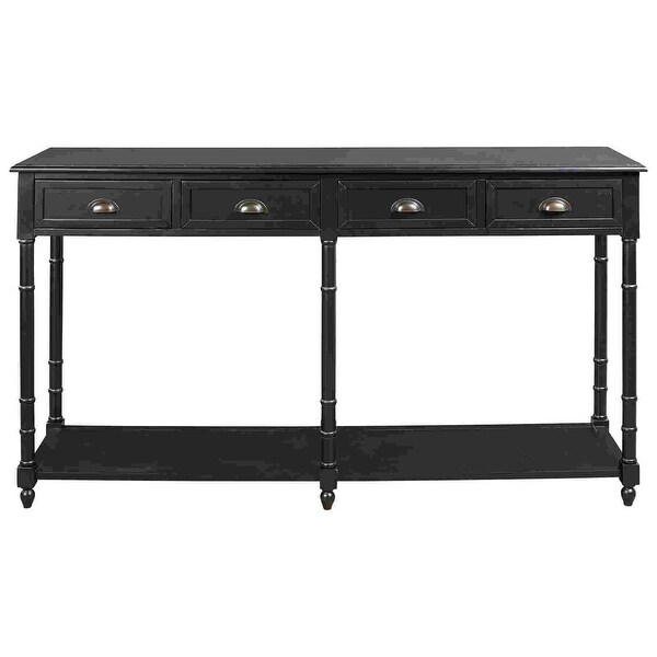 Wooden Console Sofa Table with 4 Spacious Drawers, Black