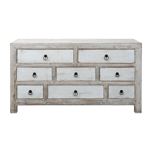 Artissance Shandong Side Table With 8 Drawers and Antique Off White Finish, 35 Inch Tall