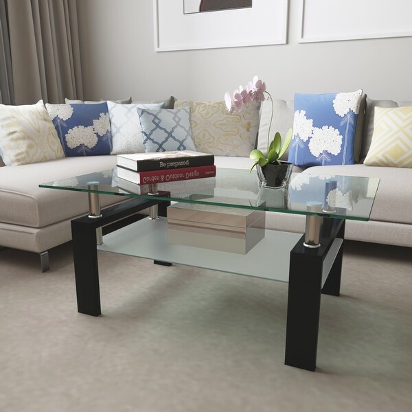 Rectangle Black Glass Coffee Table, Clear Coffee Table