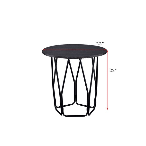 Sofa Table, Drum Shape Side Table with Wooden Top and Metal Frame