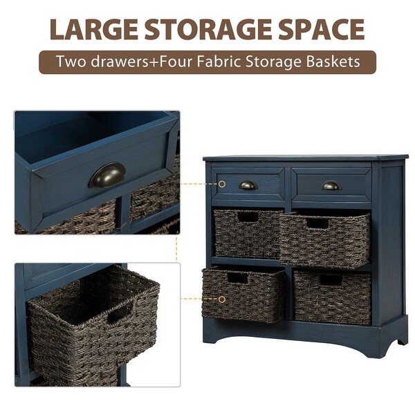 Wicker locker control table, two drawers and four classic rattan baskets