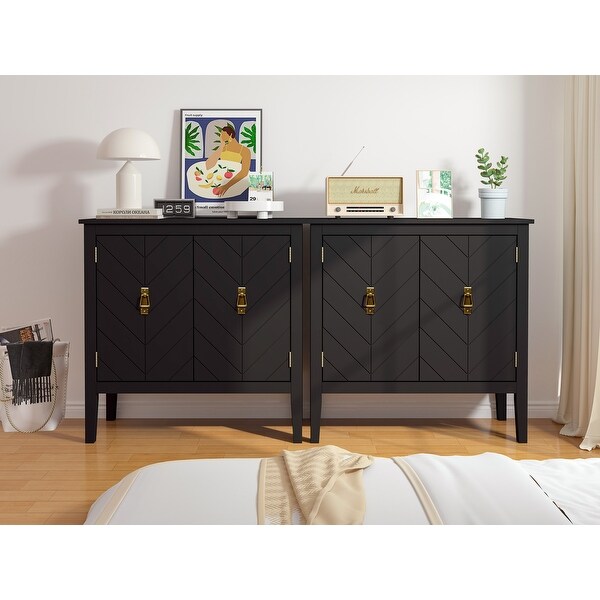 2 Door Wooden Cabinets, Black Wood Cabinet Vintage Style Sideboard for Living Room Dining Room Office