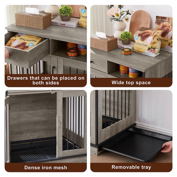 Industrial Furniture Style Dog Crate Dog Kennel with Loackable Door and Removable Bottom Tray, Side Table End Table with Storage