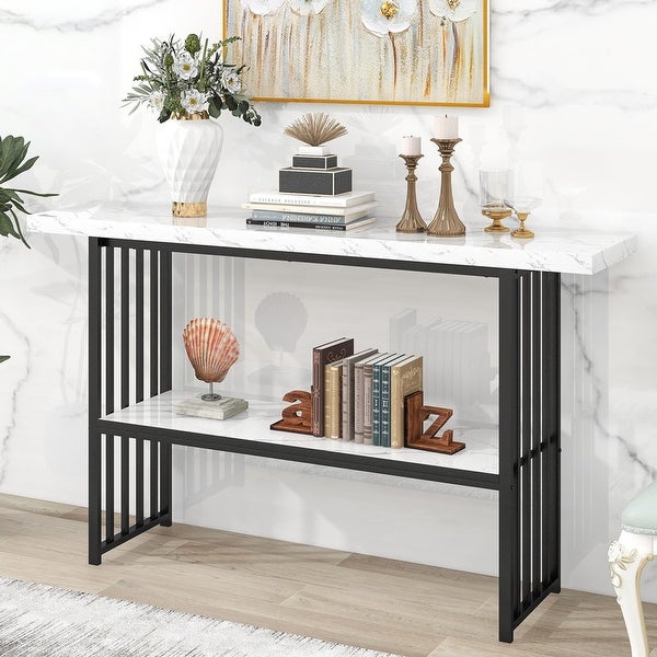 Modern Console Table, Entryway Table with 2 Shelves, Metal Frame