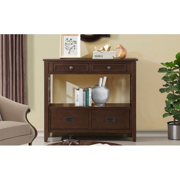 36'' Farmhouse Pine Wood Console Table with 4 Drawers and 1 Storage Shelf for Entryway Living Room Bedroom Hallway Kitchen