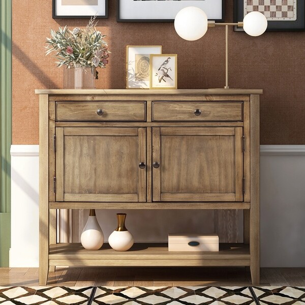 39'' Modern Console Table Sofa Table for Living Room with 2 Drawers, 2 Cabinets and 1 Shelf