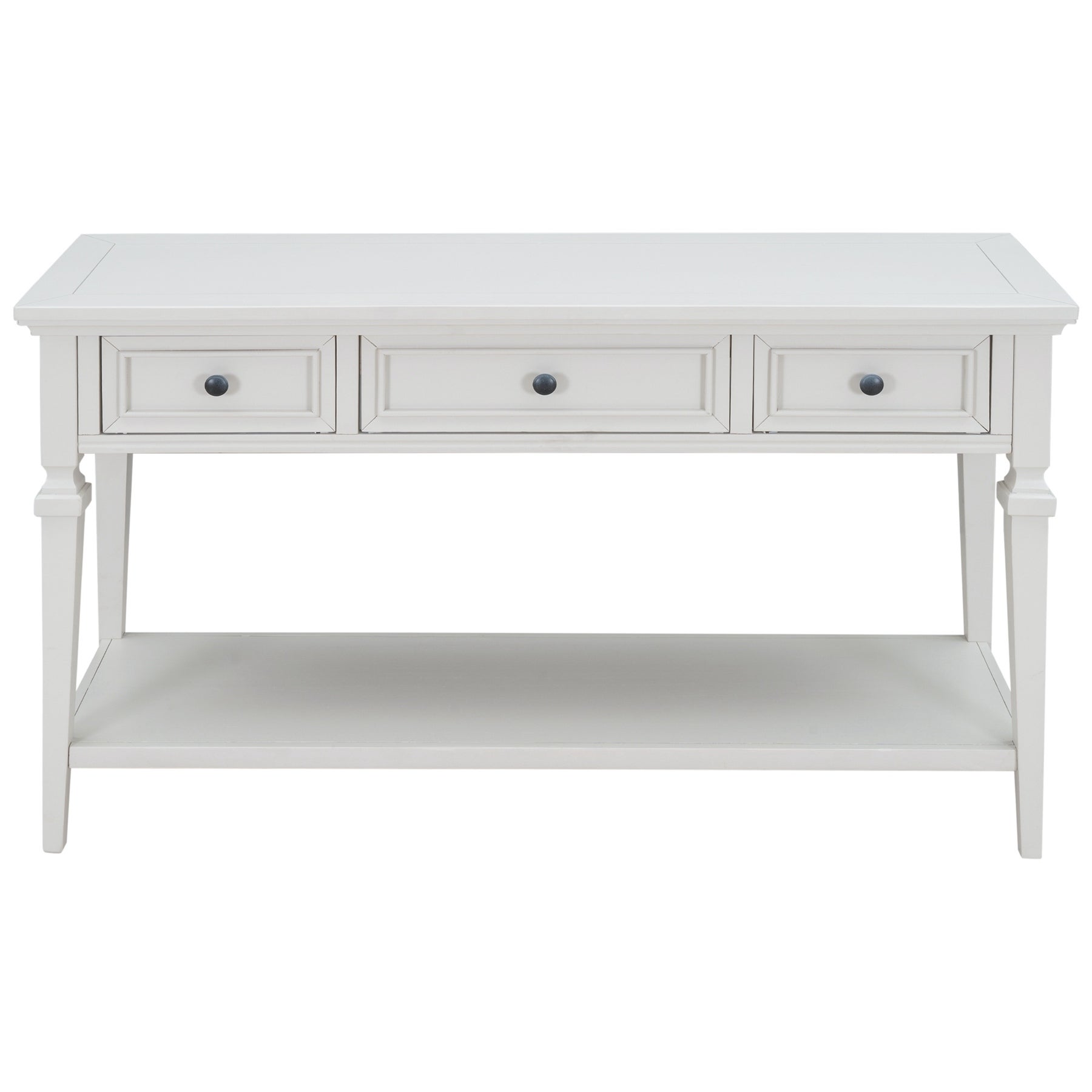 Classic Retro Style Console Table with Three Top Drawers and Open Style Bottom Shelf, Easy Assembly