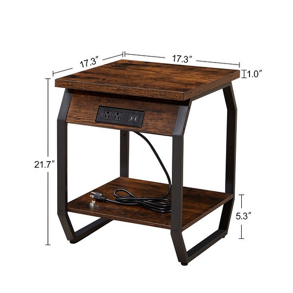 Set of 2 Side Tables with Charging Station, End Tables with USB Ports and Sockets, Bedside Tables for Living Room, Bedroom