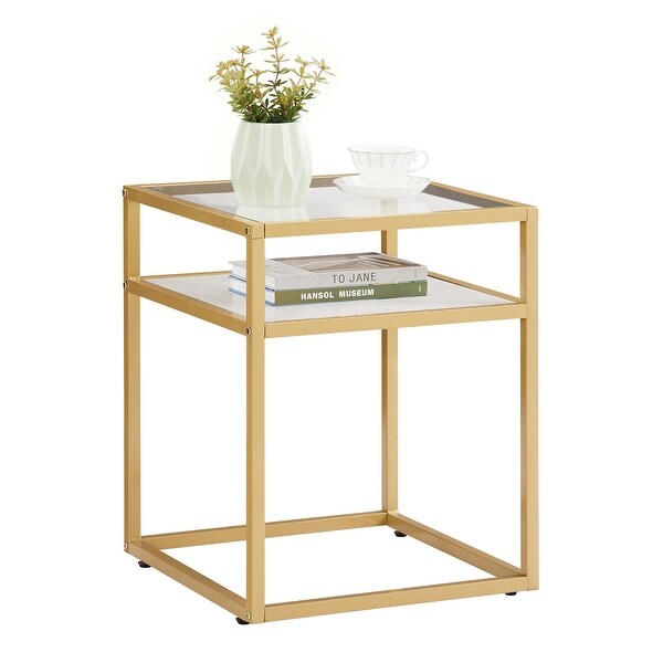 Tempered Glass Top Side Table, 2-Tier End Table