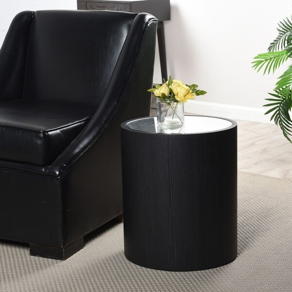 Dann Foley Lifestyle - Oval Side Table - Black Veneer, Inset Mirrored Table Top