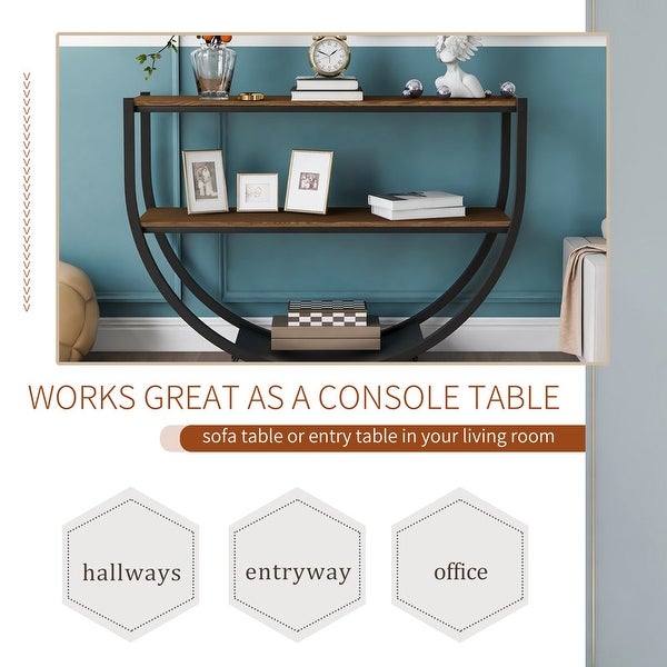 Industrial Sofa Console Table, Metal Demilune Shape Sofa Display Table with Three Shelves, Foyer Table for Hallway, Corridor