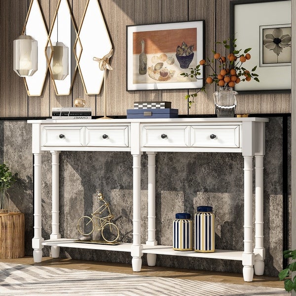 Console Table Sofa Table with Two Storage Drawers and Bottom Shelf for Living Room, Entryway