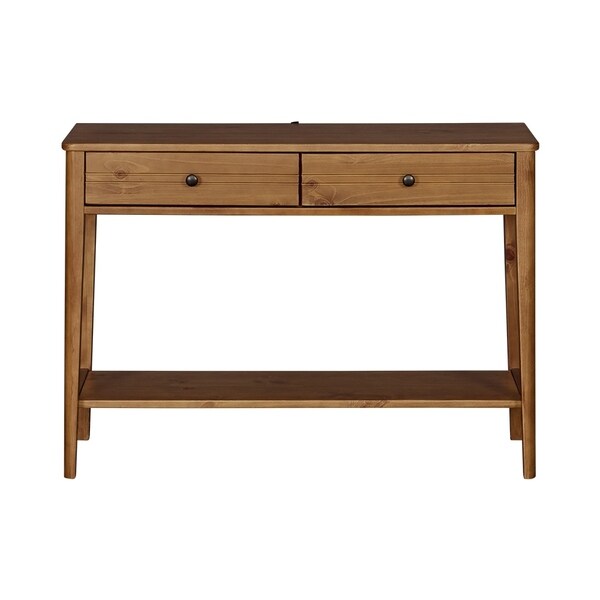 BIKAHOM Mid-Century Solid Wood 2-Tier Console Table with Drawers and Shelf/Console Sofa Table/Hallway/Entryway Table