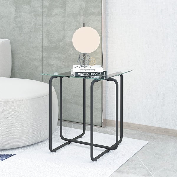 High Quality Glass End Table, Side Table with Metal Base